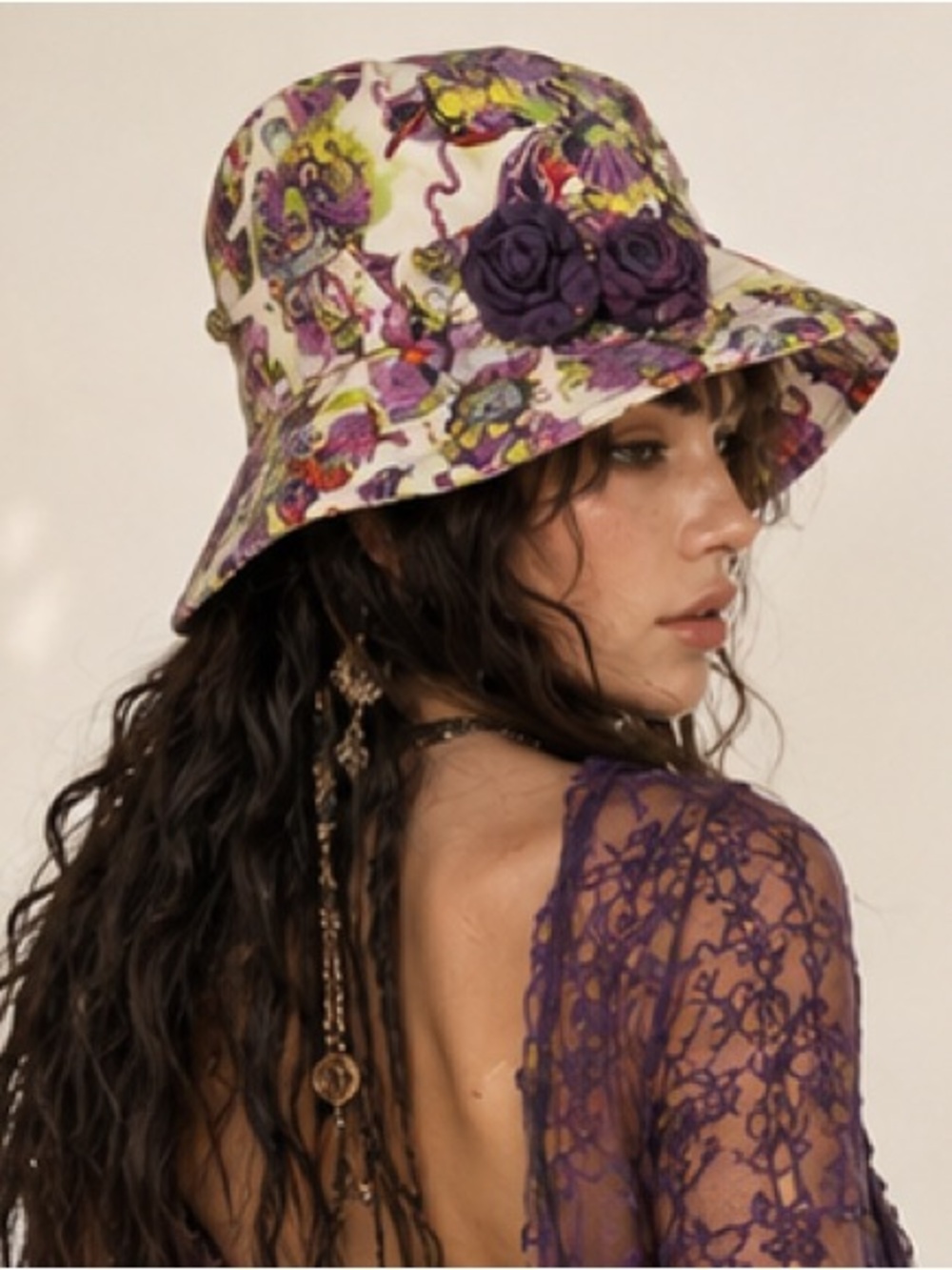 Women’s 3 D Floral Fairycore Whimsigoth purple Bucket Hat